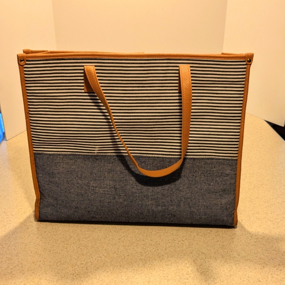 Lg Summer Tote Bag, Pleather & Patterned Denim by Morona